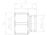 Brass M10x1.5 to M8x1.25 with 13 Millimeter (mm) Wrench Size Reduction Flange