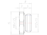 Brass M12x1.5 to M8x1.25 with 15 Millimeter (mm) Wrench Size Reduction Flange