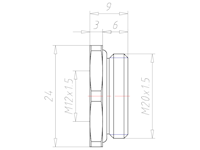 Brass M20x1.5 to M12x1.5 with 24 Millimeter (mm) Wrench Size Reduction Flange
