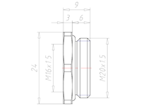 Brass M20x1.5 to M16x1.5 with 24 Millimeter (mm) Wrench Size Reduction Flange