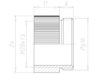 Brass PG16 to M20x1.5 Round Reduction Adapter