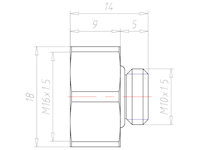 Brass M10x1.5 to M16x1.5 Extension