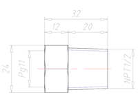 Brass NPT 1/2 Inch (in) to PG11 Extension Adapter