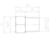 Brass NPT 1/2 Inch (in) to PG13 Extension Adapter