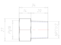 Brass NPT 1/2 Inch (in) to PG16 Extension Adapter