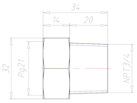 Brass NPT 3/4 Inch (in) to PG21 Extension Adapter
