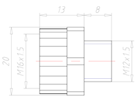 Lightgrey Polyamide M12x1.5 to M16x1.5 Extension