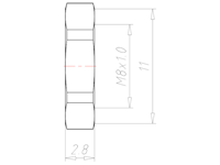 Brass M8x1.0 and 11 Millimeter (mm) Wrench Size Locknut