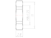 Brass M8x1.25 and 11 Millimeter (mm) Wrench Size Locknut