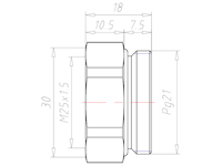 Brass PG21 to M25x1.5 with 30 Millimeter (mm) Wrench Size Ex e II Reduction Flange