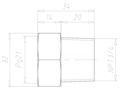 Brass NPT 3/4 Inch (in) to PG21 Extension Adapter