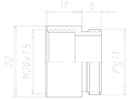Brass PG13 to M20x1.5 Extension Adapter
